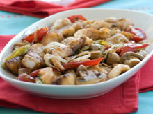 krokant gebakken varkensvlees met champignons